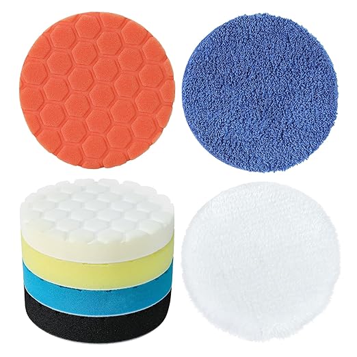 Buffing Polishing Pads 6 Inch - 7Pcs 150mm Face for 6 Inch 150mm Backing Plate, Car Compound Buffing Sponge Pads and Woolen Cutting Polishing Pad Kit for Car Polishing and Waxing