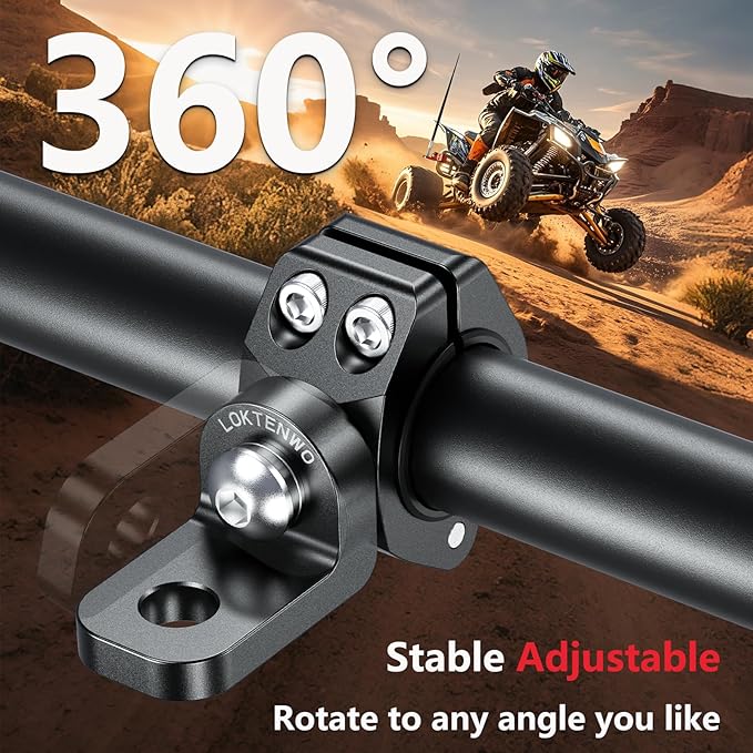 2PCS 360°Adjustable ATV Whip Light Mount, Heavy Duty CNC Light Bar Mounting Bracket for Motorcycle Golf Cart Universal 0.875''/1''/1.125''/1.26” Roll Cage