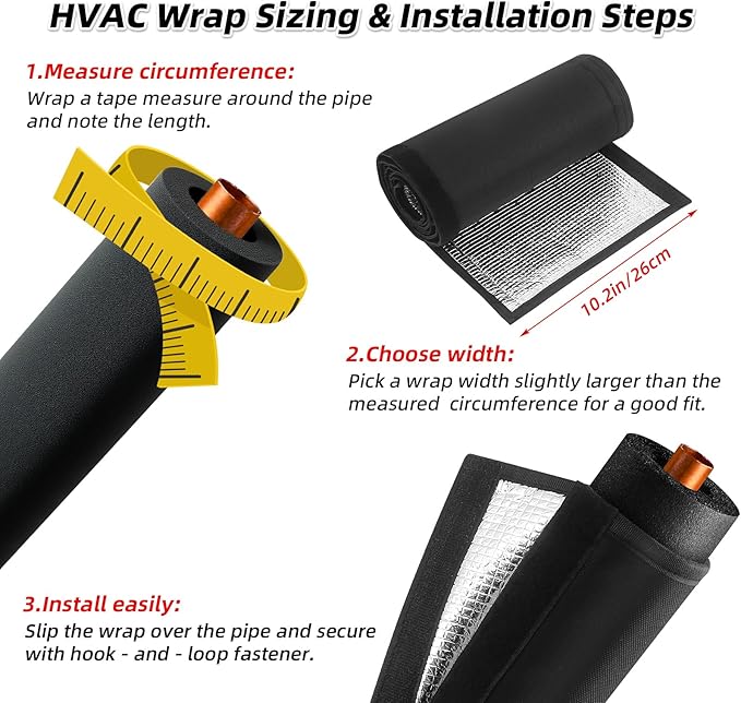 3-Layer 72x10.2 in HVAC Pipe Insulation Cover,Outdoor AC Line Insulation Cover with Waterproof Oxford ,Flexible Sleeve for AC Pipe Insulation Outdoor and Mini Split Systems (Black, 1 Pack)