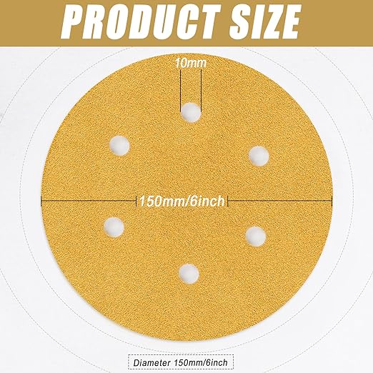 6 Inch - 6 Hole Hook and Loop Sanding Discs 100 Grit, Random Orbital Sandpaper for Automotive and Woodworking - 100 Pack
