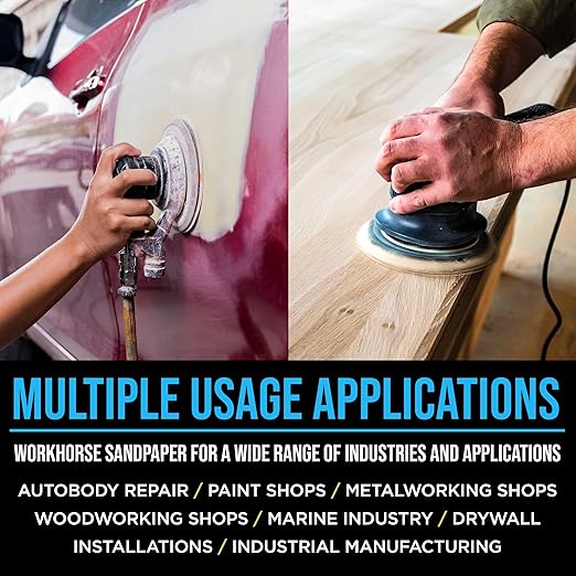 Premium 320 Grit 6" Rhombus Diamond Shape Blue Sanding Discs, 6-Hole, Box of 50 - Hook & Loop Anti-Clogging J-Cloth Dustless Sandpaper for Random Orbital Sanders, Sand Auto Paint, Wood