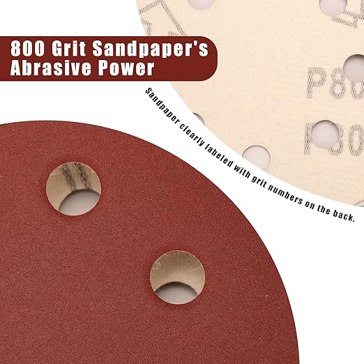 800 Grit 5 Inch Sanding Discs Hook and Loop Sandpaper, 150 PCS 8 Hole Adhesive Extra Fine Sand Paper for Random Orbital Sander