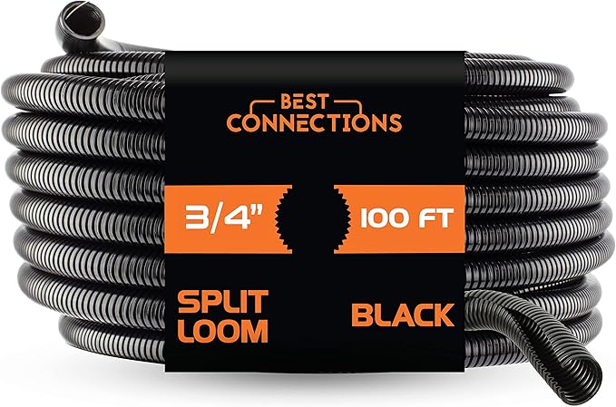 BEST CONNECTIONS (3/4" x 100 ft) Split Wire Loom Flex-Guard Convoluted Tubing Protective Split Cable Sleeves for Automotive Home Industrial Electrical Wires Chemical Resistant Conduit Black
