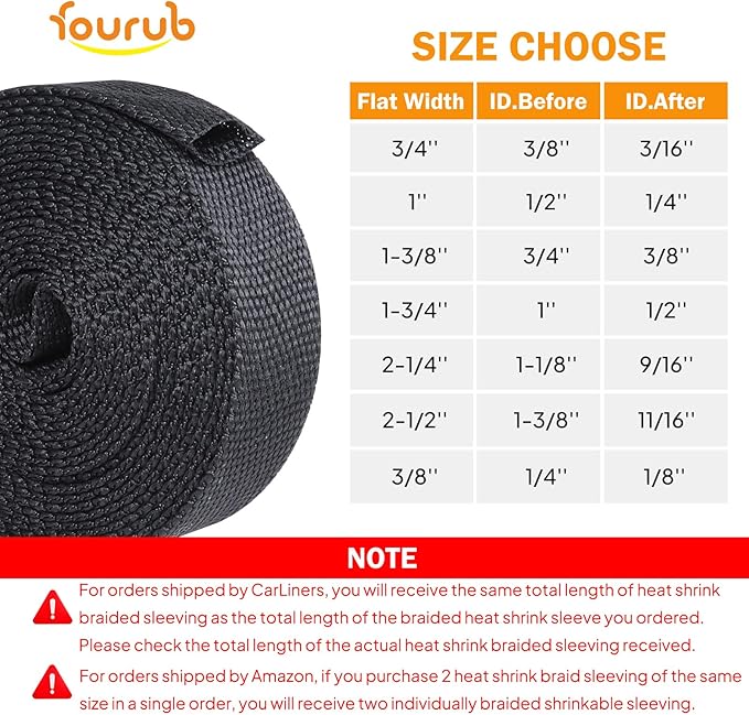2:1 Ratio Flat Heat Shrinkable Braided Sleeving,Electrical Insulating Tubing,Durable Automotive Fabric Harness Shrinking Sheath (1"-20ft)