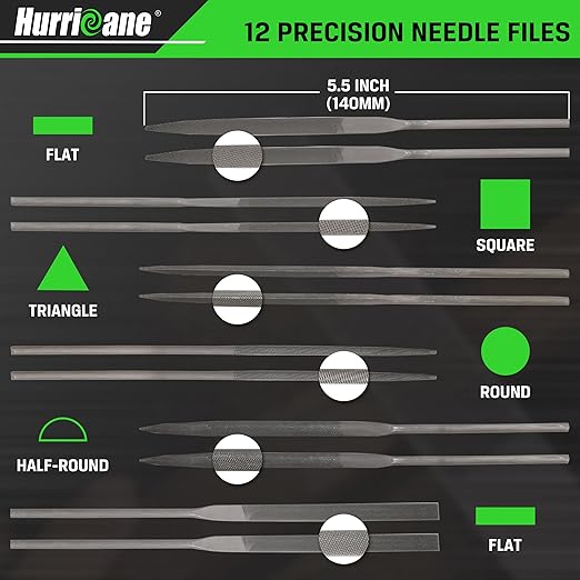 Hurricane 21 PCS Interchangeable Metal File Set,8 inch File Tool Set Include Flat/Triangle/Half-Round/Round Large Files & 12 Needle Files with Universal Quick Change Handles and Carrying Bag