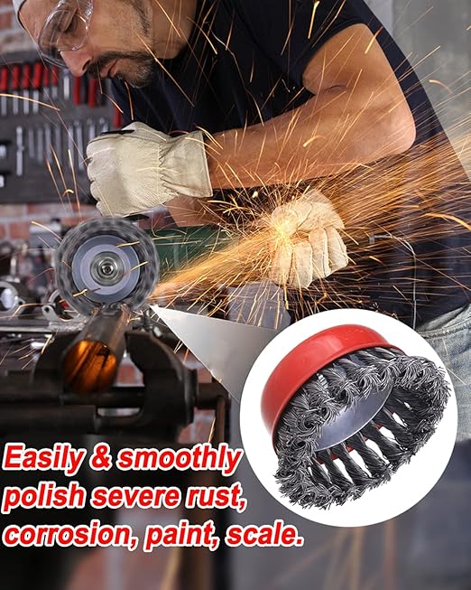 4" Wire Wheel for Angle Grinder, 8PCS Twisted Knotted Wire Brush for Grinder 5/8 Inch-11 Threaded Arbor, 0.02" Carbon Steel Angle Grinder Wire Wheel for Deep Sanding, Heavy Rust Paint.(8)