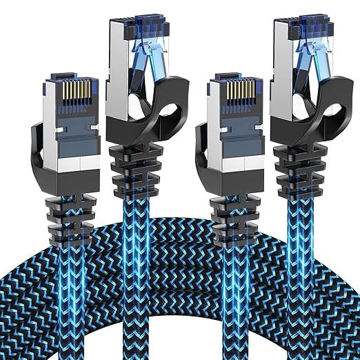 Cat8 Ethernet Cable 12 ft 2 Pack, High Speed 40Gbps 2000MHz, Braided, Blue, Compatible with Router, Modem, Laptop, PC, Gaming