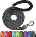 NTR 6FT Training Leash, Purple Rope Leash with Swivel Lockable Hook, Reflective Thread, Padded Handle, Dog Lead line for Walking, Hunting, Camping, Backyard for Small Medium Large Dogs, Black