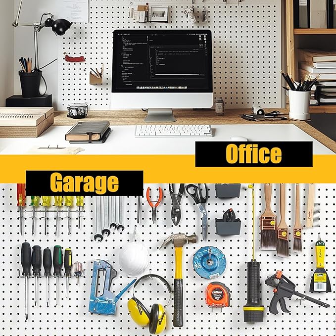 Peg Board, 4 Pack Metal Pegboard Panels White Pegboards Wall Organizer with Bent Frame Heavy Duty Peg Board for Walls Home, Garage Tool Storage, Office Organization, Craft Room, Kitchen