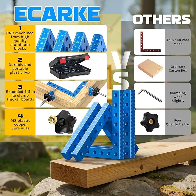 Ecarke Corner Clamps for Woodworking, 4 Pack 5.5" Aluminum Alloy Right Angle Woodworking Tools, 90 Degree Clamp for Picture Frame Box Cabinets Drawers