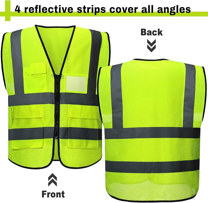 JaGely 20 Pack Reflective Safety Vests with Pockets, High Visibility Mesh Construction Vest for Men Women, Neon Yellow, Size L