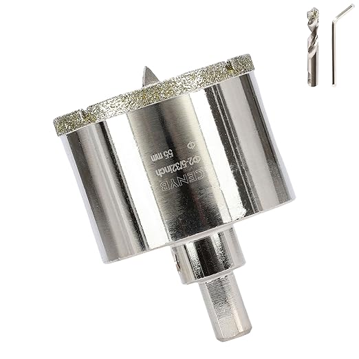 2-5/32inch | 55mm Diamond Hole Saw with Center Drill bit and Diamond-Coated Center Drill bit for Ceramic Glass Marble Fiberglass Granite and Porcelain Tiles by CENYB