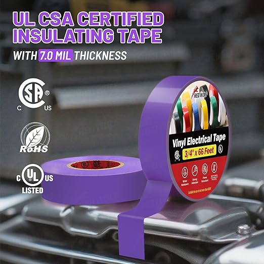 RED WOLF 10 Pack Purple Electrical Tape 3/4 Inch x 66 Ft Industrial Grade UL/CSA Listed 7 Mil Thick Flame Retardant High Temp Waterproof Electrical PVC Tape Electric Super Vinyl Rated 600V
