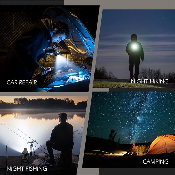 FORTO Compact Rechargeable Spotlight with Adjustable Focus, Handheld Spot Light with Stand, 823m Range, 3 Light Modes and LED Spot Lights Outdoor for Boating Hunting Camping Hiking