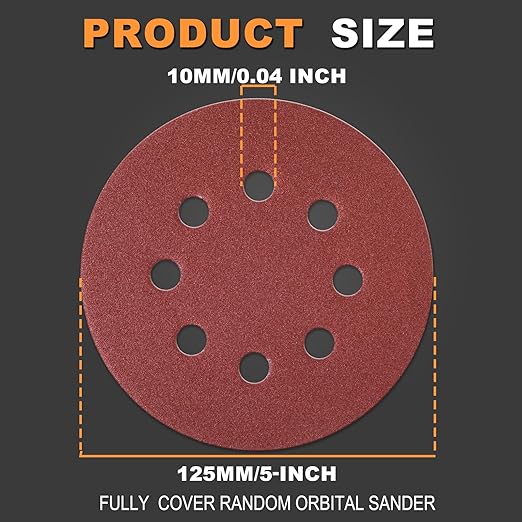 100Pcs 150 Grit Sanding Discs 5 Inch 8 Hole: Woodworking/Metalworking Round Medium Coarse Hook and Loop Sandpaper for Random Orbital Sander