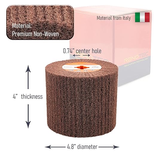 Non-Woven Wire Drawing Flap Wheel, 120x100mm, for Stainless Steel, Copper Satin Finishing and Metal Surface Treatment, SCT Conditioning Buffing Drum for Burnishing Polishing Machine (240 Grit)