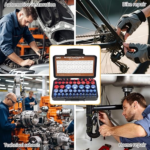 52PCS Thread Checker, Nut and Bolt Thread Checker, Thread Checker Kit in Standard and Metric (28 SAE & 24 Metric), Bolts Measuring, Bolt Size Finder Checker Thread Gauge for Quickly Identify