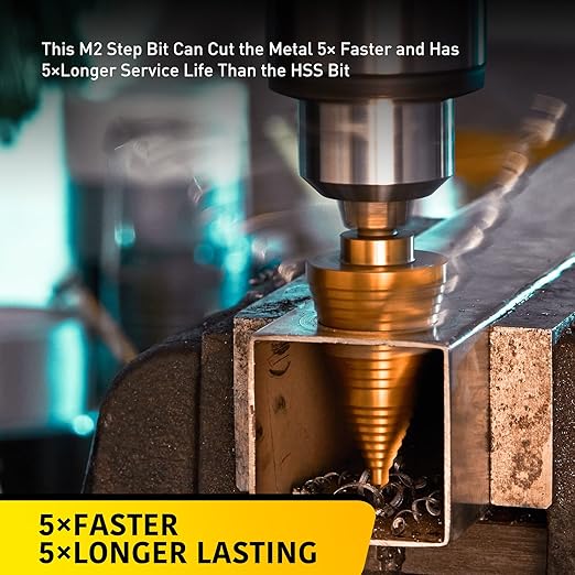 3 Sizes M2 Step Drill Bit, 7/8", 1-1/8", 1-3/8" Titanium Cone Drill Bits for Steel Metal Sheet Hole Drilling Cutting, Multiple Hole Sprial Unibit, Stepped Up Bits Home Tools