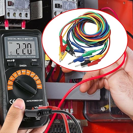 Sumnacon Multimeter Banana Plug to Crocodile Alligator Clip Test Probe, 5PC 4mm Stackable Colorful Silicone Banana Plug to Alligator Clip Test Probe Lead Wire Cable 9.8Ft/3M