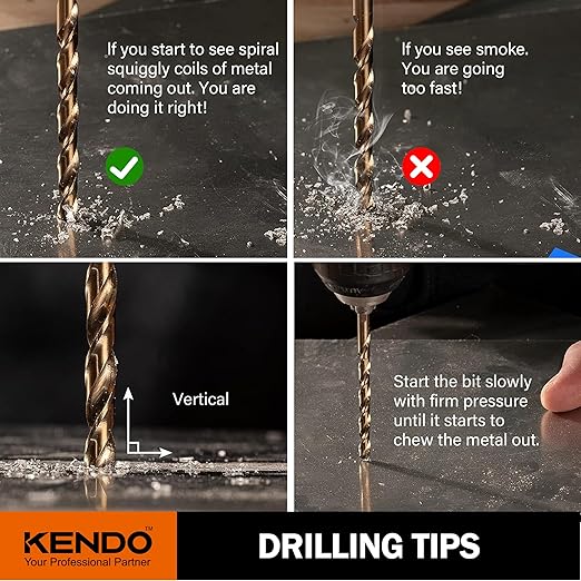 KENDO 5/16 Inch Cobalt Drill Bits (13pcs), M35 High Speed Steel, 135 Degree Tip, Jobber Length Twist Drill Bit Set for Hard Metal, Stainless Steel, Cast Iron, Wood and Plastic, with Storage Case