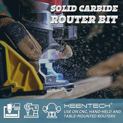 KEENTECH 1/2" Shank Upcut 2 Flute Flat Tip Sprial Router Bit for CNC Router Machine, 1/2" Cutting Diameter, 1-1/4" Cutting Depth, for Wood Cutting, Custom Furniture, Slot Mortise, Engraving, Carving
