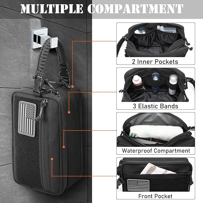 Tactical Toiletry Bag for Men Dry Wet Separate Dopp Kit Travel Hygiene Bag EDC Utility Tool Molle Pouch Mens Shaving Kit Travel shower Bags (Khaki)