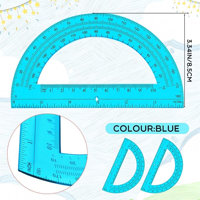 EBOOT Plastic Protractor Math Protractors 180 Degrees, 6 Inch, Pack of 2 (Blue)