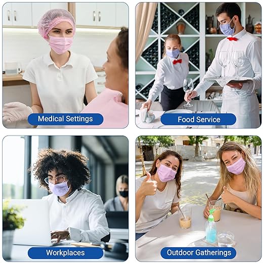 JMU 500 Pcs Disposable Face Medical Masks, 4-Ply Protection ASTM Level 3 Face Masks for Adult, Pink