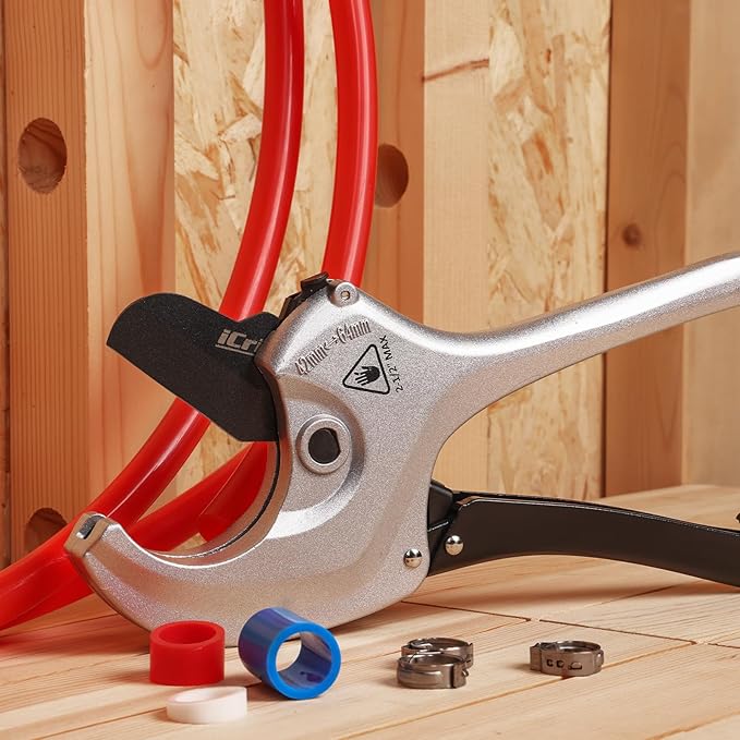 iCrimp Adjustable PVC Pipe Cutter Cuts up to 2-1/2", Heavy-Duty Aluminum Ratchet Pipe Cutter Tool, One-hand Operation Tube Cutter, PEX Cutting Tool for PEX, PVC, PPR Platic Hose and Plumbing Pipe