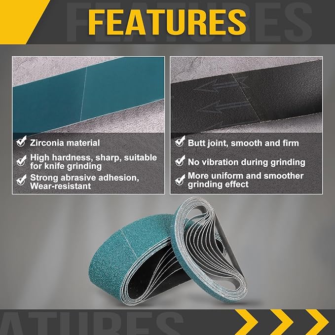 1/2 x 18 Inch Sanding Belt, 10 Pcs 40 Grit Zirconia Knife Sharpener Belts Work Sharpening for Belt Sander Knife Carving Tool Metal Working