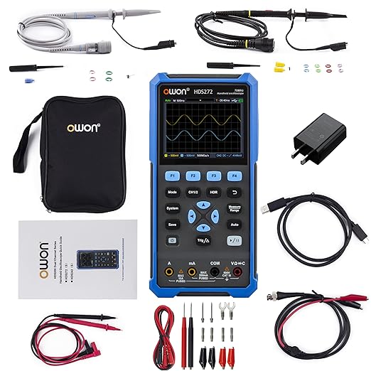HDS272 Oscilloscope, 70MHz Bandwidth Dual Channel Oscilloscope Multiumeter, 2 in 1 Function 20,000 Counts Multiumeter 3.5" LCD for Electronic Measurement Circuit Design, Test, Repair