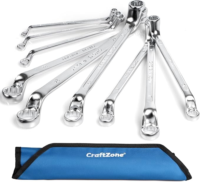 Ratchet Wrenches Set 9 PC Metric 6-24mm Ratcheting Wrench Set Double Offset Box End Spanner CR-V Steel with Rolling Pouch