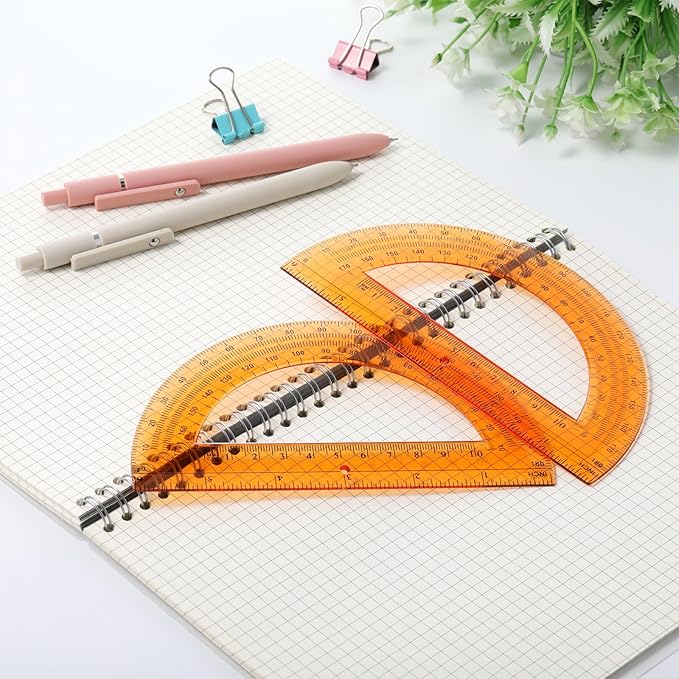 Zonon 2 Pcs 6 Inch Plastic Protractor Math Protractors 180 Degrees Angle Measurement, Translucent for Geometry Classroom Kid Student School Office Supplies(Orange)