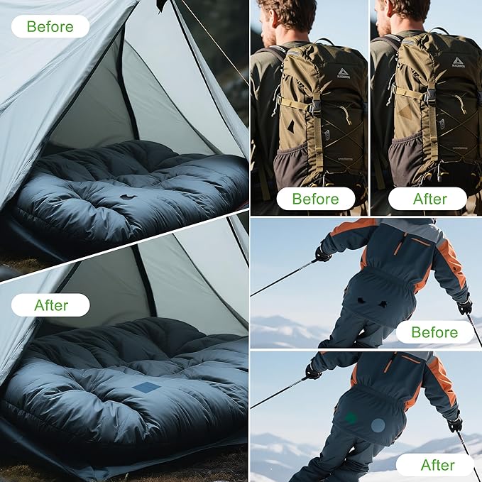 7x9in Nylon Repair Patch，Tent Repair Kit，Self Adhesive Waterproof Fabric Repair Tape for Tent, Umbrella, Sleeping Bag, Down Jackets,Knapsack. （White,6ps）