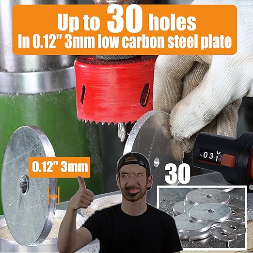 4-1/8 Inch HSS Bi Metal Hole Saw Cutter with Arbor Heavy Duty Hole Saw Bit Cutting Depth 1.5” for Drywall Thick Wood PVC Metal Aluminum