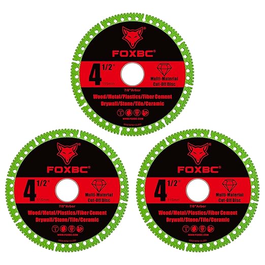 FOXBC 4-1/2 Inch Indestructible Multi-Material Cut Off Disc for Angle Grinders, 7/8" Arbor - 3 Pack