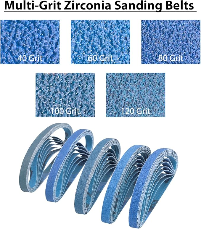 35 Pcs 3/8" x 13" Zirconia Sanding Belts for Metal, 3/8x13 Inch Zirconia Belt Sander Sanding Belts, 7 Each of 40/60/80/100/120 Assorted Grits Sanding Belts for Air Belt Sander