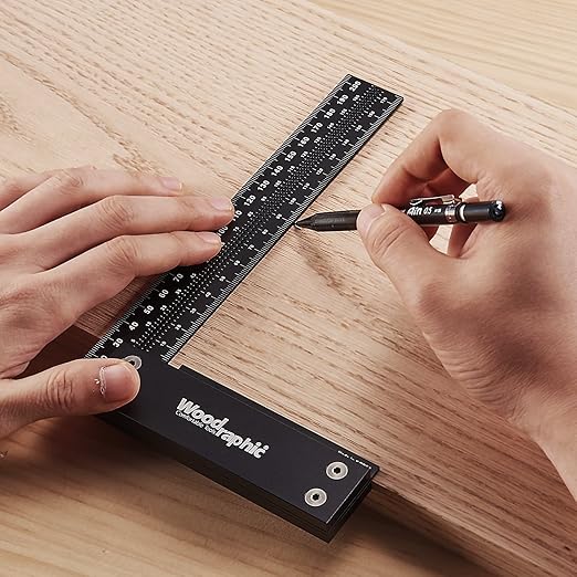 Precision Square Ruler for Measuring and Marking - Aluminum Steel Framing Tool for Professional Carpentry Use (Inch Set - 4 & 12)