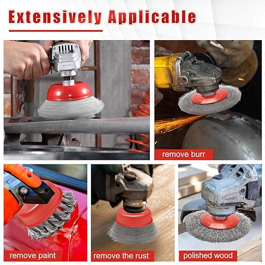 8Pack Wire Wheel Cup Brush Set, Windspeed 3 Inch 4 Inch Cup Brush Knotted for Angle Grinder Wire Wheel for 4 1/2 Angle Grinder for Clean Deep Sanding Heavy Rust, Paint