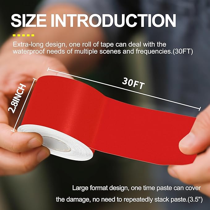 Waterproof Repair Tape for Fabric,RV Awning,Boat Covers,Tents,Tarp,Heavy Duty Outdoor Repair Patch - 2.8IN x 30FT（Red）