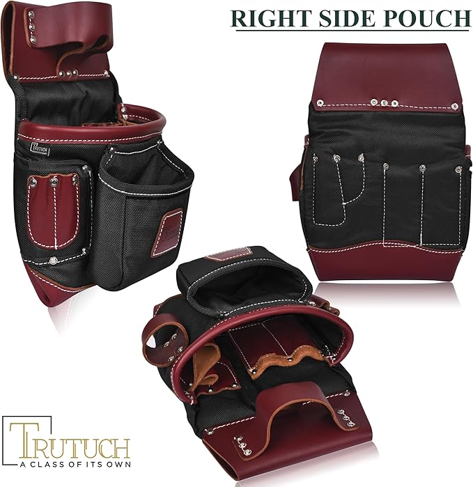 Nylon and Leather Tool Belt | Framing Tool Bags | Leather Tool Belts | Nylon Tool Pouch | Carpenter Tool Belt | Construction | Framers | Electrician (Black)