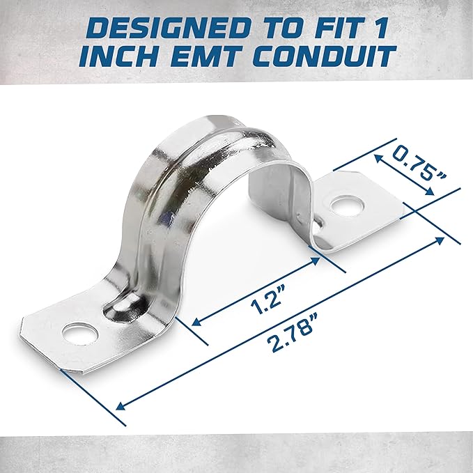 OHLECTRIC Heavy Duty Pipe Strap (25 Pack - 1 Inch) Zinc Plated Conduit Clamps, 2 Hole Steel EMT Pipe Strap U Bracket, Zinc Coated Tension Tube Clip, Metal Pipe Clamp for EMT Conduits
