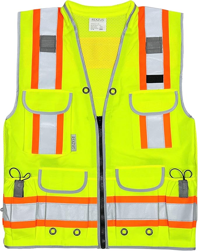 A Reflective Safety Vest For men Class 2 Heavy Woven Two Tone Engineer Hi Viz Safety Vest 3M Tape