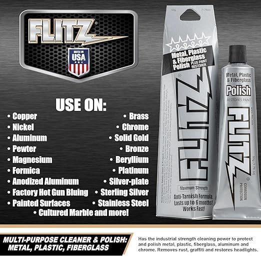 Flitz Multi-Purpose Metal Polish Paste - 1.76oz Tube of USA-Made Chrome Polish - Works on Stainless Steel, Aluminum, Plastic, Jewelry and Cars - Non-Abrasive Cleaner & Rust Remover (1 Pack)