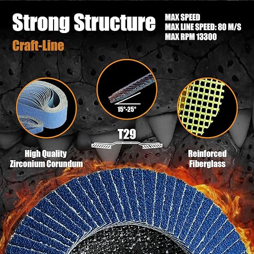 Merryland Flap Disc 4 1/2 inch Metal for Angle Grinder, 4.5inch 60 Grit T29 Flap Wheel 20 Pack, Blue Zirconium Corundum INOX Stainless Steel Iron Universal, Craft-Line FC1107314-20