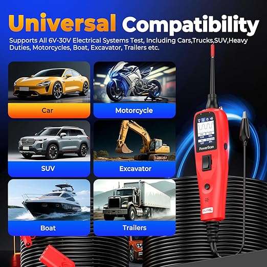 Autel PowerScan PS100 Automotive Circuit Tester 2.0, 12-24V Power Circuit Probe Tool, Auto Electrical Short Open Circuit Finder, AC/DC/Resistance/Component/Signal/Test Tool, w 20ft Extension Cable
