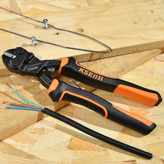 KSEIBI 8-Inch Mini Bolt Cutters Heavy Duty - Compact Bolt Cutter with Anti-Slip Handle for Wire, Cables, Chains, Small Screws - Handy Tool Featuring High Leverage Design and CrMo Blades - 161615
