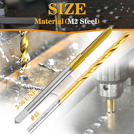 3-56 UNF Tap and #45 Drill Bit Kit, M2 HSS Drill and Tap Set, Combination of Drill and Tap Kit for Metal