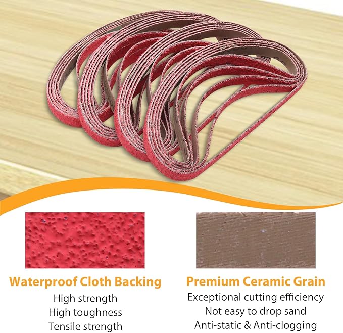 1/2 X 18 Inch Sanding Belts 40 Grit, 1/2" x 18" Ceramic Sanding Belts for Belt Sanders, Metal Finishing, Rust Removal, Woodworking, 20 Pack