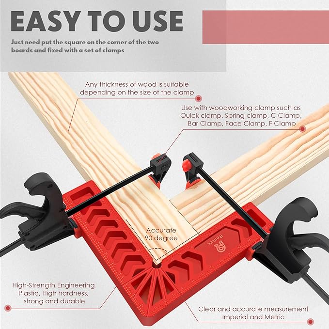 90 Degree Corner Clamp Clamping Squares Woodworking Tools Positioning Squares Right Angle Clamp Wood Clamps for Gluing Cabinets Picture Frames or Drawers Set of 8（3" 4"）